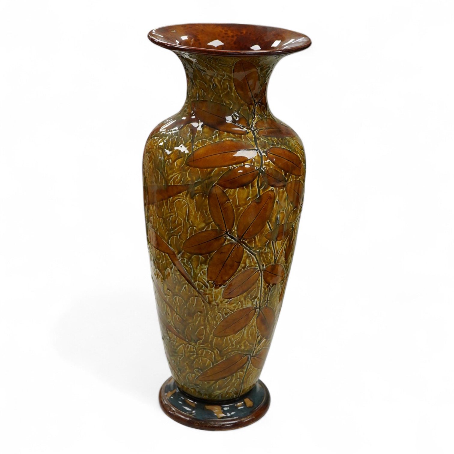 A Doulton Lambeth natural foliage ware vase, 40cm high